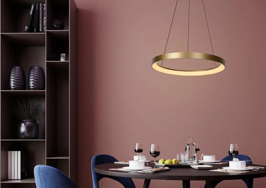 Lucide VIDAL - Pendant light - Ø 58 cm - LED Dim. - 1x48W 2700K - Matt Gold / Brass - ambiance 2